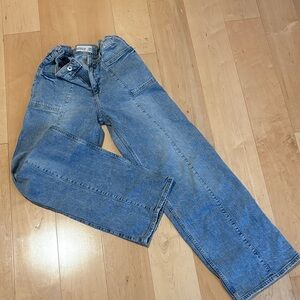 abercrombie kids blue high rise wide leg jeans